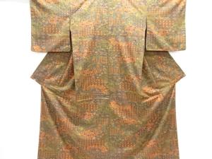 古典柄に草花模様手織り紬着物